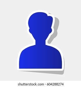 User avatar illustration. Anonymous sign. Vector. New year bluish icon with outside stroke and gray shadow on light gray background.