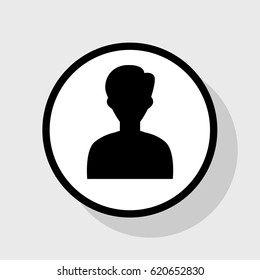 User avatar illustration. Anonymous sign. Vector. Flat black icon in white circle with shadow at gray background.