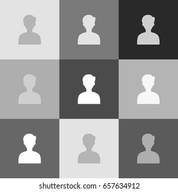 User avatar illustration. Anonymous sign. Vector. Grayscale version of Popart-style icon.