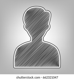 User avatar illustration. Anonymous sign. Vector. Pencil sketch imitation. Dark gray scribble icon with dark gray outer contour at gray background.