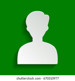 User avatar illustration. Anonymous sign. Vector. Paper whitish icon with soft shadow on green background.
