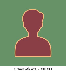 User avatar illustration. Anonymous sign. Vector. Cordovan icon and mellow apricot halo with light khaki filled space at russian green background.