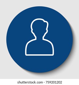 User avatar illustration. Anonymous sign. Vector. White contour icon in dark cerulean circle at white background. Isolated.