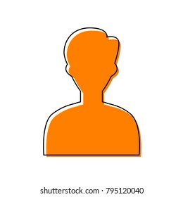 User avatar illustration. Anonymous sign. Vector. Black line icon with shifted flat orange filled icon on white background. Isolated.