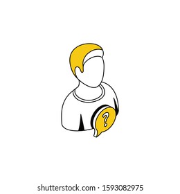 User avatar man chat bubble FAQ. Vector line, 3d stroke isometric, color web icon, new flat style. Creative illustration design, abstract idea for infographics.