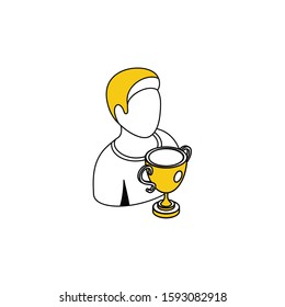 User avatar man cup award. Vector line, 3d stroke isometric, color web icon, new flat style. Creative illustration design, abstract idea for infographics.