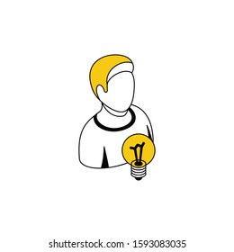 User avatar man idea lamp. Vector line, 3d stroke isometric, color web icon, new flat style. Creative illustration design, abstract idea for infographics.