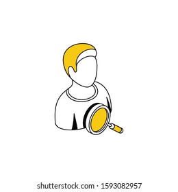 User avatar man magnifier search. Vector line, 3d stroke isometric, color web icon, new flat style. Creative illustration design, abstract idea for infographics.