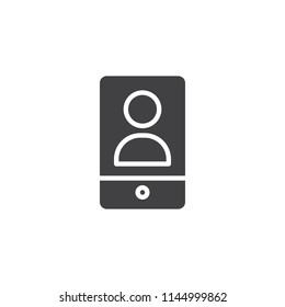 User avatar on mobile screen vector icon. filled flat sign for mobile concept and web design. Influencer simple solid icon. Symbol, logo illustration. Pixel perfect vector graphics