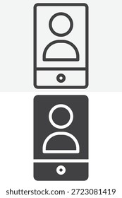 Avatar del usuario en la pantalla móvil conjunto de iconos de estilo diferente. Limpie la línea, el contorno y el ícono sólido con el símbolo editable del Vector del trazo y el ícono para la exhibición del perfil.