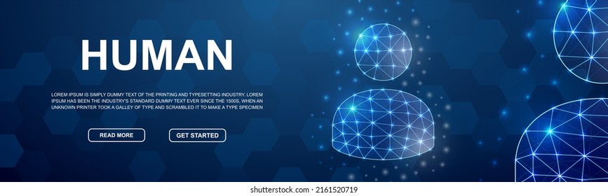 User avatar polygonal horizontalen Banner. Teamwork Low-Poly-Symbol für Head Promotion-Banner. Konzept der Profildesign-Vorlagengrafik.