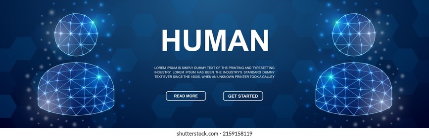 User avatar polygonal symbol for head promotion banner. Horizontal low poly poster illustration. Profile design template illustration concept.