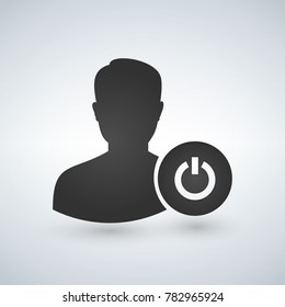user avatar with power button icon. on off. Silhouette symbol. Vector