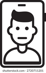 Perfil del avatar del usuario en la pantalla del smartphone. Exhibición del teléfono móvil con el retrato del hombre. Elemento de interfaz de usuario digital.
