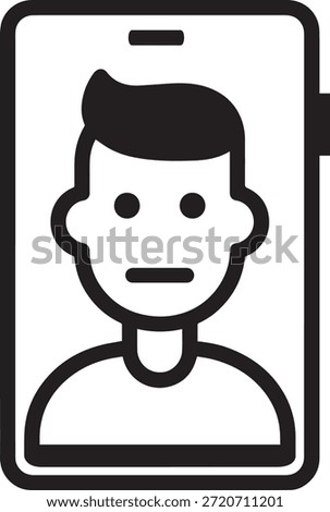 User avatar profile on smartphone screen. Mobile phone display with man portrait. Digital user interface element.