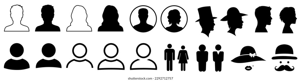 User avatar set icons, button male female sign, profile silhouette symbol, flat person man and woman icon – stock vector