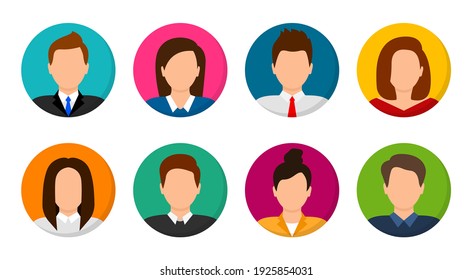 User avatar set. People avatar profile icons. Male and female faces. Men and women portraits. Unknown or anonymous person. Characters collection. Vector illustration.