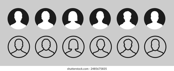 User avatar vector icon flat designs set. Man and woman vector profile signs set