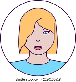 User avatar vector. Woman portrait. Female person character flat icon design for social media network profile isolated on white background