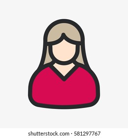 User Avatar Woman Female Girl Minimalistic Color Flat Line Outline Stroke Icon Pictogram Symbol