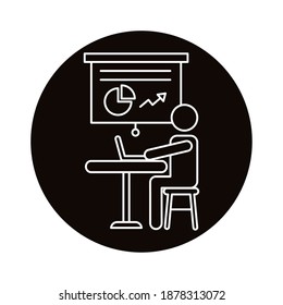 user avatar working in laptop with statistics line style icon vector illustration design