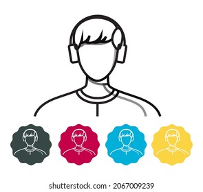 Avatar del usuario - Joven con camiseta y auricular inalámbrico - Ilustración de acciones como archivo EPS 10