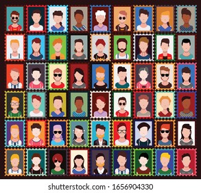  User avatars, avatars with empty faces and heads for social network ( Male and female faces )