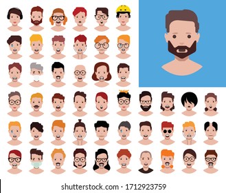  User avatars, avatars with empty faces and heads for social network ( Male and female faces )