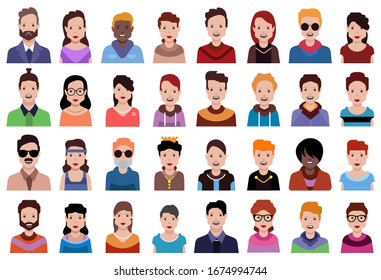  User avatars, avatars with faces and heads for social network ( Male and female faces )