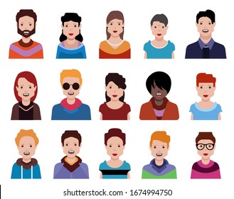  User avatars, avatars with faces and heads for social network ( Male and female faces )