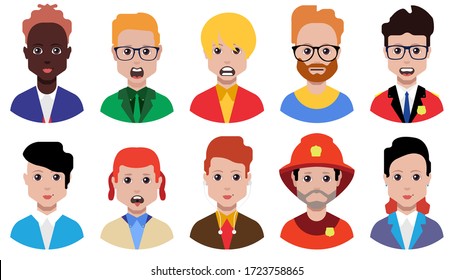 User avatars, avatars with faces and heads for social network ( Male and female faces )
