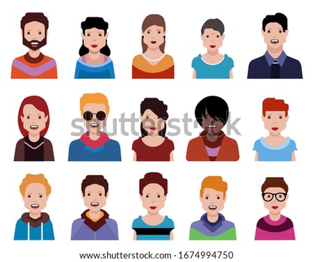  User avatars, avatars with faces and heads for social network ( Male and female faces )
