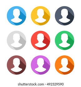 User avatars icons set. Long shadow flat design concept. Modern vector icons isolated on white background