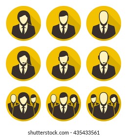 User avatars icons set. Support icon with long shadow. call center operators icons set. 