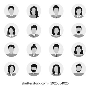 User avatars. People avatar profile icons. Male and female faces. Men and women portraits. Unknown or anonymous person. Characters collection. Vector illustration.