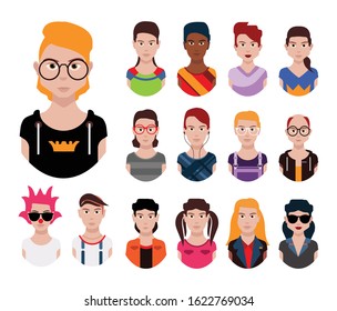 User avatars, avatars for social network ( Male and female faces )