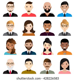 User Avatars.Male and female faces avatars. flat style vector icons set.