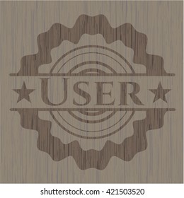 User badge with wooden background