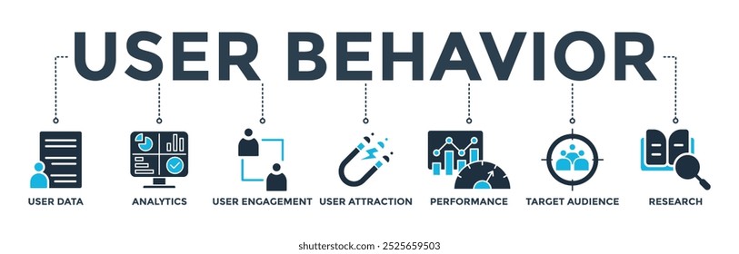 User behavior banner web icon vector illustration concept with icon of user data, analytics, user engagement, user attraction, performance, target audience, research
