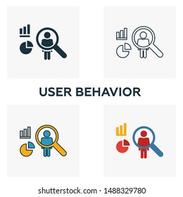 User Behavior Icon Set. Four Elements In Diferent Styles From Big Data Icons Collection. Creative User Behavior Icons Filled, Outline, Colored And Flat Symbols.