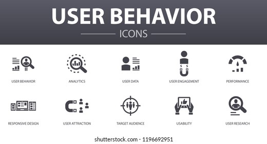 User behavior simple concept icons set. Contains such icons as Analytics, user data, Performance, Usability and more, can be used for web, logo, UI/UX