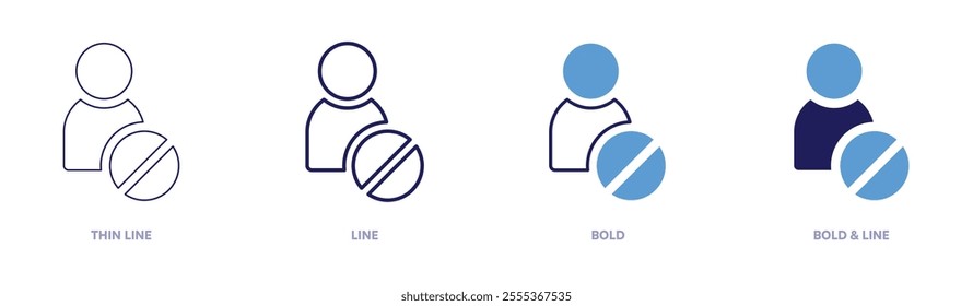 User block icon in 4 different styles. Thin Line, Line, Bold, and Bold Line. Duotone style. Editable stroke.