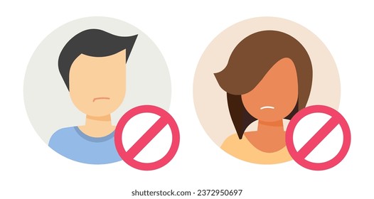 User blocked icon flat vector graphic, access permission restricted denied for man woman member cartoon illustration, personal account ban prohibition sign, stop cancel profile image clipart symbo