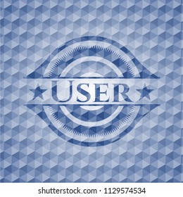 User blue badge with geometric background.