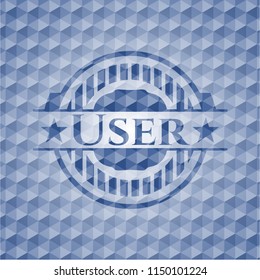 User blue badge with geometric background.