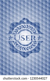 User blue emblem or badge with abstract geometric polygonal pattern background.