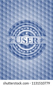 User blue emblem with geometric pattern.