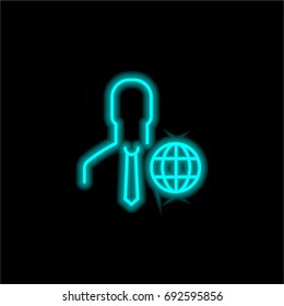 User blue glowing neon ui ux icon. Glowing sign logo vector