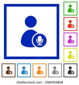 User broadcasting flat color icons in square frames on white background