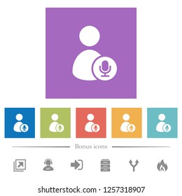 User broadcasting flat white icons in square backgrounds. 6 bonus icons included.